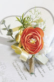 Orange Wrist Corsage and Men Boutonniere Set for Prom Wedding Party