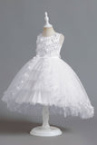 Champagne Beading High Low Butterfly Girls Dresses