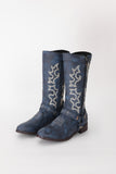 Stylish Blue Embroidered Boho Cowgirl Boots