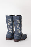 Stylish Blue Embroidered Boho Cowgirl Boots