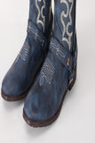 Stylish Blue Embroidered Boho Cowgirl Boots