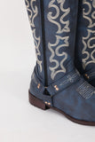 Stylish Blue Embroidered Boho Cowgirl Boots