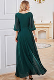 Dark Green A-line Long Sleeves V-neck Mother of Bride Dress