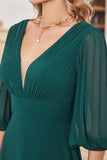 Dark Green A-line Long Sleeves V-neck Mother of Bride Dress