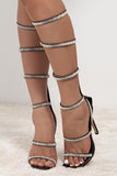 Black Rhinestone Decor Stiletto Heeled Strappy Sandals