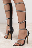 Black Rhinestone Decor Stiletto Heeled Strappy Sandals