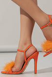 Orange Feathers Open Toe Stiletto Sandals