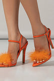 Orange Feathers Open Toe Stiletto Sandals