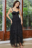 A-Line Corset Ruffled Asymmetrical Little Black Dress