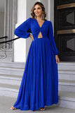 Blush A-Line Long Sleeves V Neck Long Formal Dress