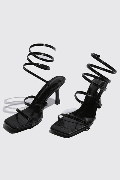 Leely Women Stiletto Black Snake Wrapped High Heels – leelyuk