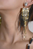 Tassel Feather Rhinestone Long Earrings