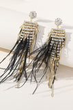 Tassel Feather Rhinestone Long Earrings