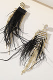 Tassel Feather Rhinestone Long Earrings