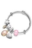 Pink Sea Shell Charm Wrap Bangle Bracelet