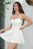 White A-Line Spaghetti Straps Short Graduation Dress