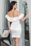 White Bodycon Off the Shoulder Short Graduation Dress