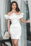 White Bodycon Off the Shoulder Short Graduation Dress