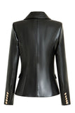 Black PU Double Breasted Women Blazer