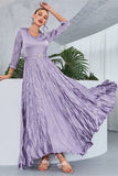 Lilac Pleated A Line Long Sleeves Prom Dress