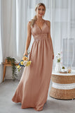 Wisteria A Line Backless Chiffon Long Bridesmaid Dress