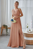 Agave A Line Chiffon Long Bridesmaid Dress With Split