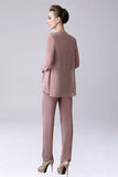 Dusty Rose 3 Pieces Chiffon Mother of Bride Pant Suits