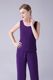 Purple Long Sleeves 3 Pieces Mother of the Bride Pant Suits