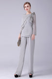 Silver 2 Pieces Chiffon Mother of the Bride Pant Suits