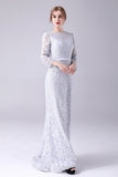 Silver Lace Sheath Long Sleeves Floor Length Mother of the Bride Dress