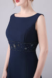 Navy Boat Neck A-line 2 Pieces Mother of the Bride Dress