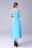 Sky Blue A-Line Square Neck Mother Of the Bride Dress With Pleated