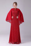 Burgundy A-Line Embroidery Mother of the Bride Dress With Wrap