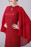 Burgundy A-Line Embroidery Mother of the Bride Dress With Wrap