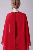 Burgundy A-Line Embroidery Mother of the Bride Dress With Wrap