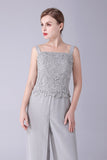 Silver Jumpsuit/Pantsuit Separates Lace Chiffon Mother of the Bride Dress