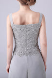 Silver Jumpsuit/Pantsuit Separates Lace Chiffon Mother of the Bride Dress