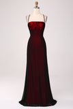 Sheath Black Red Bridesmaid Dress with Lace-up Back