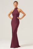 Cabernet Halter Mermaid Backless Bridesmaid Dress