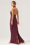 Cabernet Halter Mermaid Backless Bridesmaid Dress