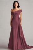 Champagne Satin Mermaid Sweep Train Formal Dress with Side Cape