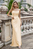 Elegant Matcha A Line Spaghetti Straps Satin Long Bridesmaid Dress with Slit