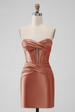 Fuchsia Bodycon Sweetheart Satin Corset Short Prom Dress