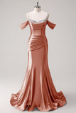 Glitter Blush Spaghetti Straps Mermaid Long Prom Dress