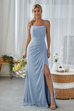 Mint Green Open Back Sheath Long Bridesmaid Dress With Split