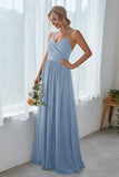 Dark Navy Chiffon Long Bridesmaid Dress