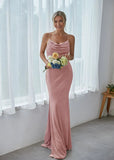 Silver Sheath Cowl Neck Velvet Long Bridesmaid Dress