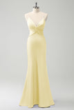 Elegant Champagne Mermaid Spaghetti Straps Twist Front Bridesmaid Dress