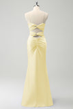 Elegant Champagne Mermaid Spaghetti Straps Twist Front Bridesmaid Dress