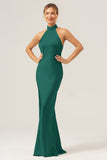 Cabernet Halter Mermaid Backless Bridesmaid Dress